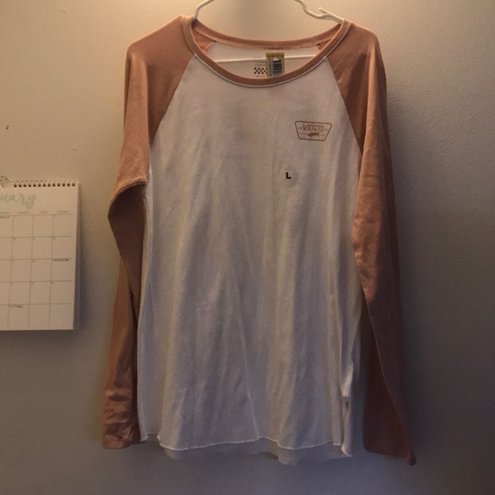 vans skate pink long sleeve raglan baseball shirt